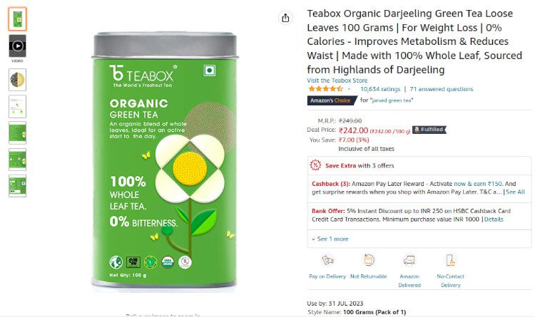 Teabox Organic Darjeeling Green Tea